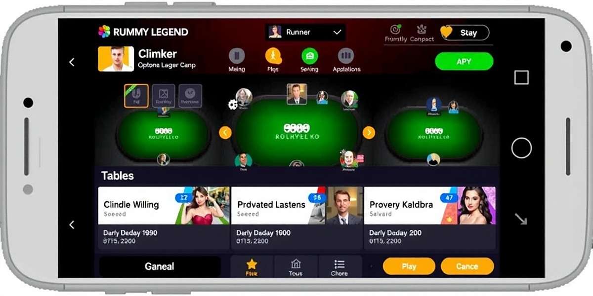 Rummy Legend - User Interface Rummy Legend app interface showing game tables and player profiles
